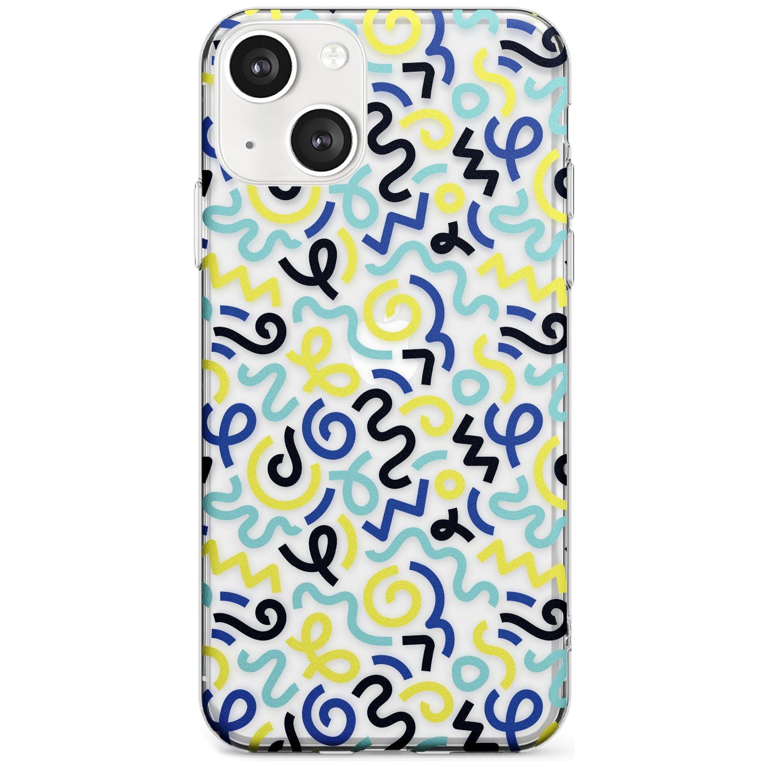 Blue & Yellow Shapes Memphis Retro Pattern Design Phone Case iPhone 13 / Clear Case,iPhone 13 Mini / Clear Case,iPhone 14 / Clear Case,iPhone 14 Plus / Clear Case Blanc Space