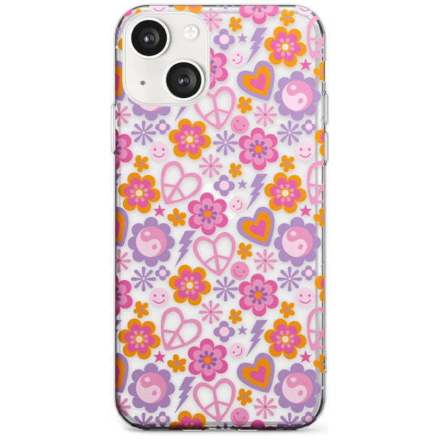 Peace, Love and Flowers Pattern Slim Phone Case for iPhone 13 & 13 Mini