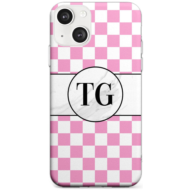 Personalised Monogrammed Pink Check Phone Case iPhone 13 Mini / Clear Case,iPhone 13 / Clear Case,iPhone 14 Plus / Clear Case,iPhone 14 / Clear Case Blanc Space
