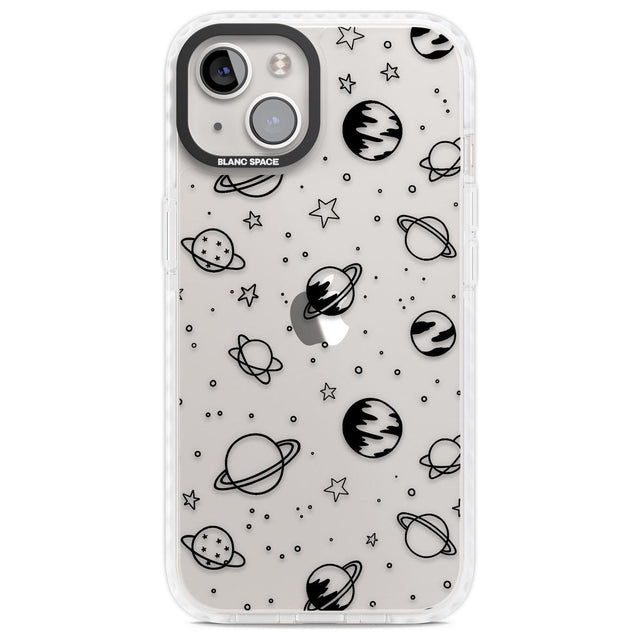 Cosmic Outer Space Design Black on Clear Phone Case iPhone 13 / Impact Case,iPhone 14 / Impact Case,iPhone 15 Plus / Impact Case,iPhone 15 / Impact Case Blanc Space
