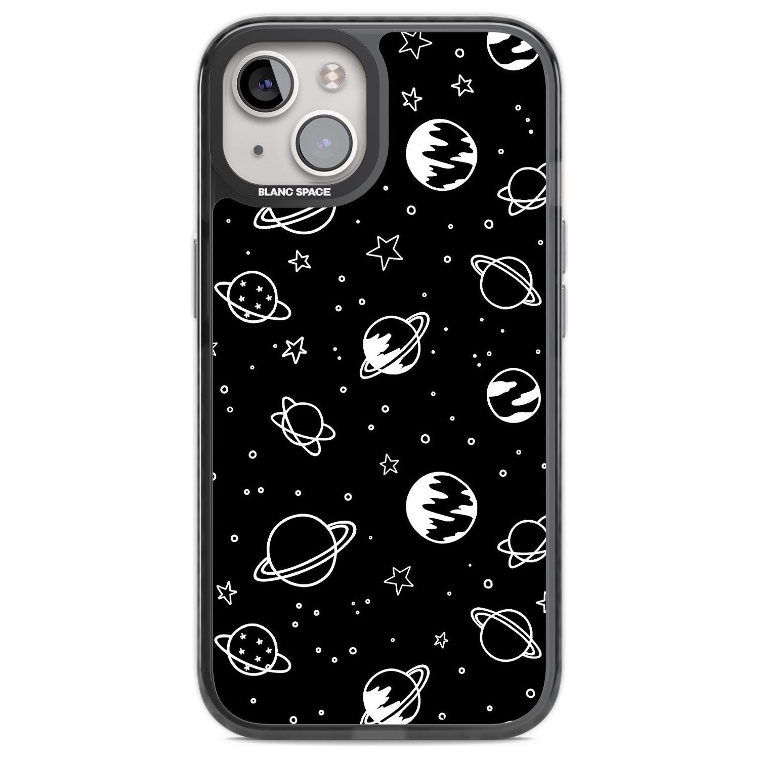Cosmic Outer Space Design White on Black Phone Case iPhone 12 / Black Impact Case,iPhone 13 / Black Impact Case,iPhone 12 Pro / Black Impact Case,iPhone 14 / Black Impact Case,iPhone 15 Plus / Black Impact Case,iPhone 15 / Black Impact Case Blanc Space