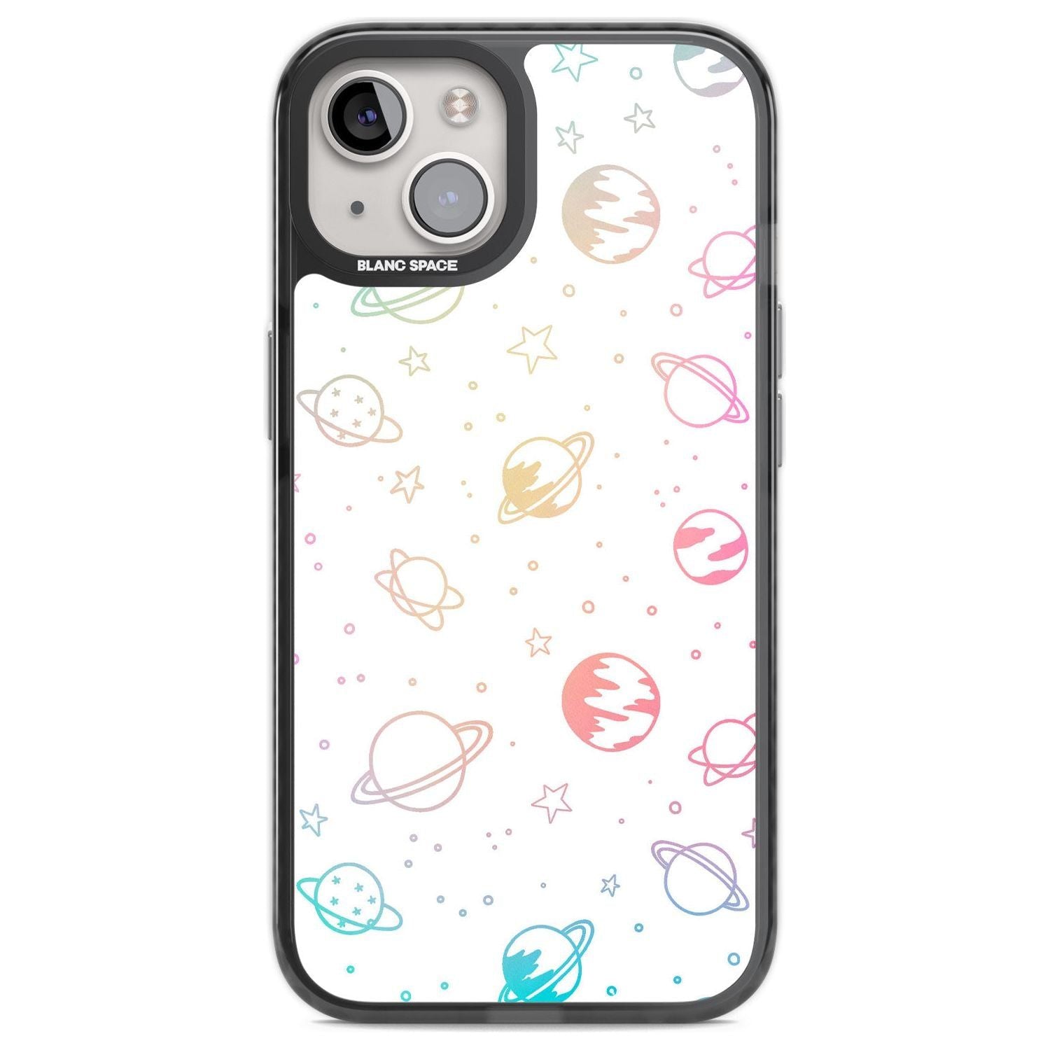 Cosmic Outer Space Design Pastels on White Phone Case iPhone 12 / Black Impact Case,iPhone 13 / Black Impact Case,iPhone 12 Pro / Black Impact Case,iPhone 14 / Black Impact Case,iPhone 15 Plus / Black Impact Case,iPhone 15 / Black Impact Case Blanc Space