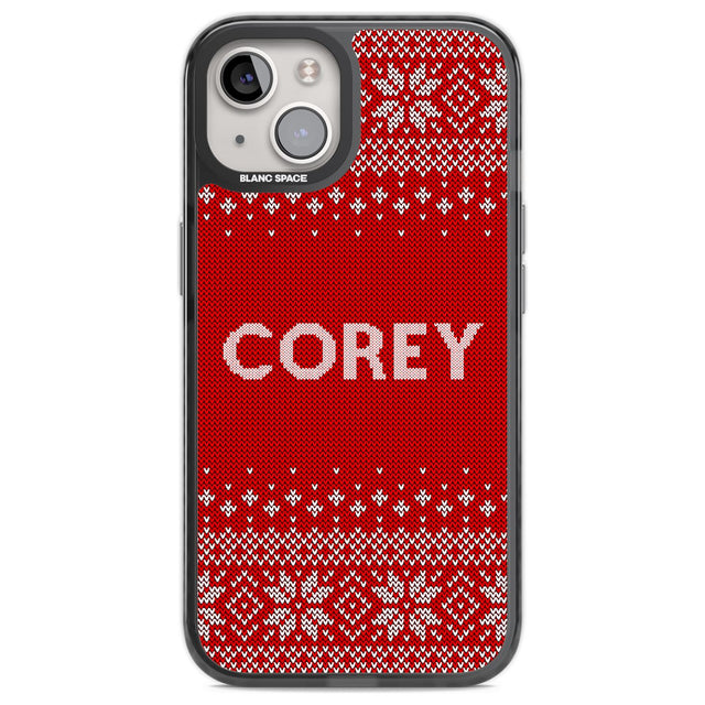 Personalised Red Christmas Knitted Jumper Custom Phone Case iPhone 13 / Black Impact Case,iPhone 12 Pro / Black Impact Case,iPhone 12 / Black Impact Case,iPhone 14 / Black Impact Case,iPhone 15 Plus / Black Impact Case,iPhone 15 / Black Impact Case Blanc Space