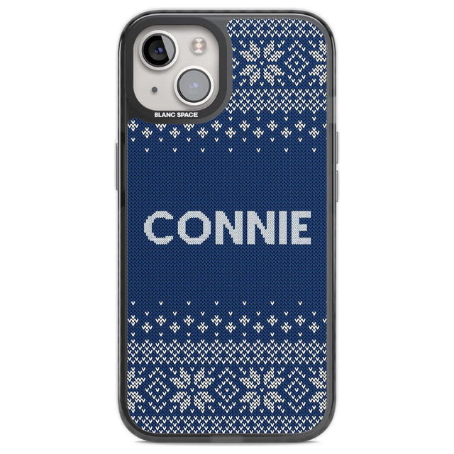 Personalised Blue Christmas Knitted Jumper Custom Phone Case iPhone 13 / Black Impact Case,iPhone 12 Pro / Black Impact Case,iPhone 12 / Black Impact Case,iPhone 14 / Black Impact Case,iPhone 15 Plus / Black Impact Case,iPhone 15 / Black Impact Case Blanc Space