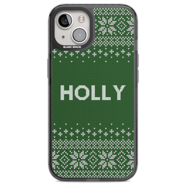 Personalised Green Christmas Knitted Jumper Custom Phone Case iPhone 13 / Black Impact Case,iPhone 12 Pro / Black Impact Case,iPhone 12 / Black Impact Case,iPhone 14 / Black Impact Case,iPhone 15 Plus / Black Impact Case,iPhone 15 / Black Impact Case Blanc Space