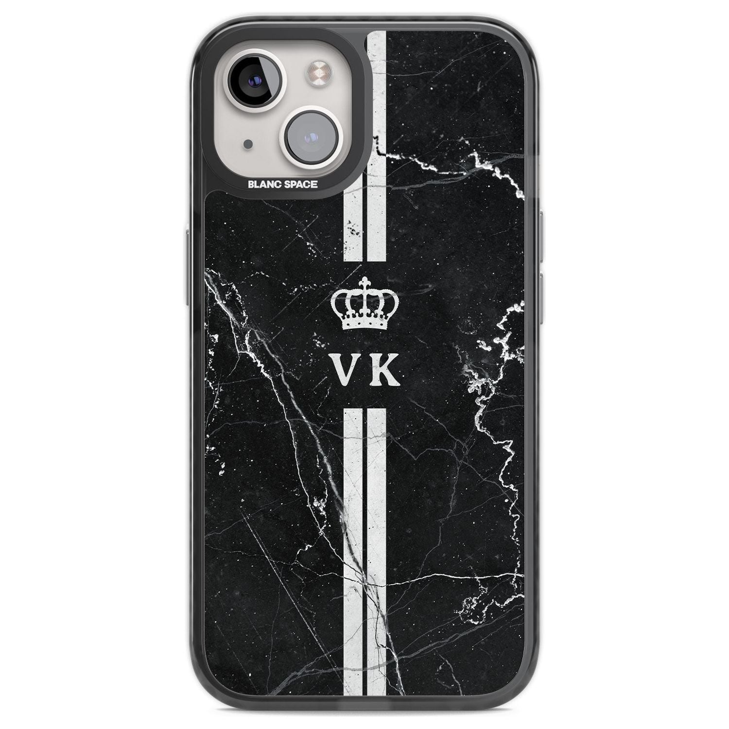 Personalised Stripes + Initials with Crown on Black Marble Custom Phone Case iPhone 12 / Black Impact Case,iPhone 13 / Black Impact Case,iPhone 12 Pro / Black Impact Case,iPhone 14 / Black Impact Case,iPhone 15 Plus / Black Impact Case,iPhone 15 / Black Impact Case Blanc Space