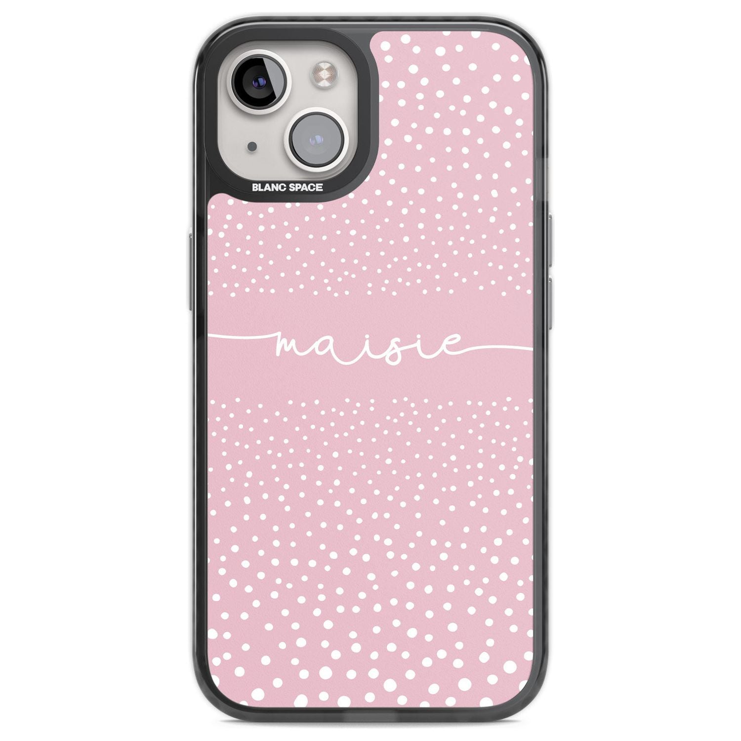 Personalised Pink Dots Custom Phone Case iPhone 12 / Black Impact Case,iPhone 13 / Black Impact Case,iPhone 12 Pro / Black Impact Case,iPhone 14 / Black Impact Case,iPhone 15 Plus / Black Impact Case,iPhone 15 / Black Impact Case Blanc Space