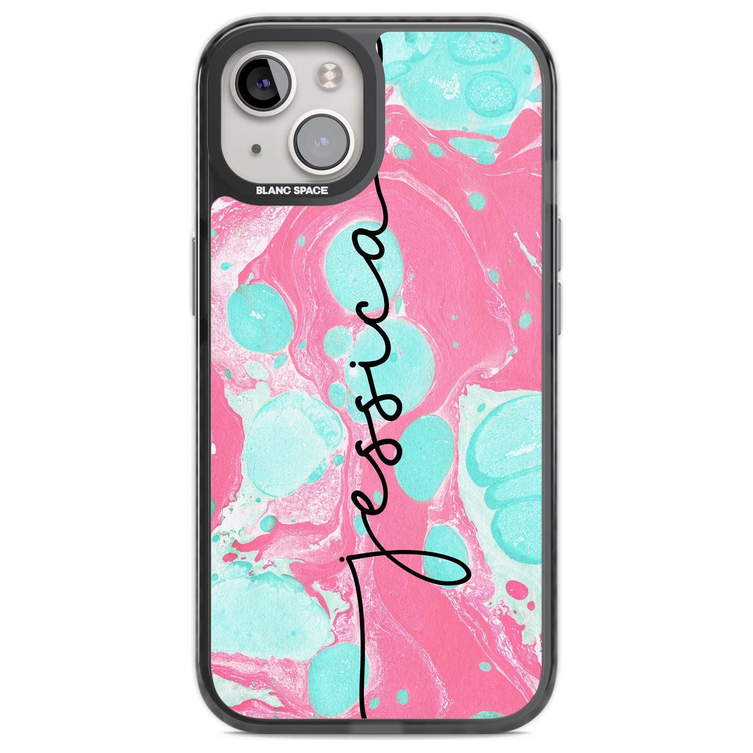 Personalised Turquoise & Pink - Marbled Custom Phone Case iPhone 12 / Black Impact Case,iPhone 13 / Black Impact Case,iPhone 12 Pro / Black Impact Case,iPhone 14 / Black Impact Case,iPhone 15 Plus / Black Impact Case,iPhone 15 / Black Impact Case Blanc Space