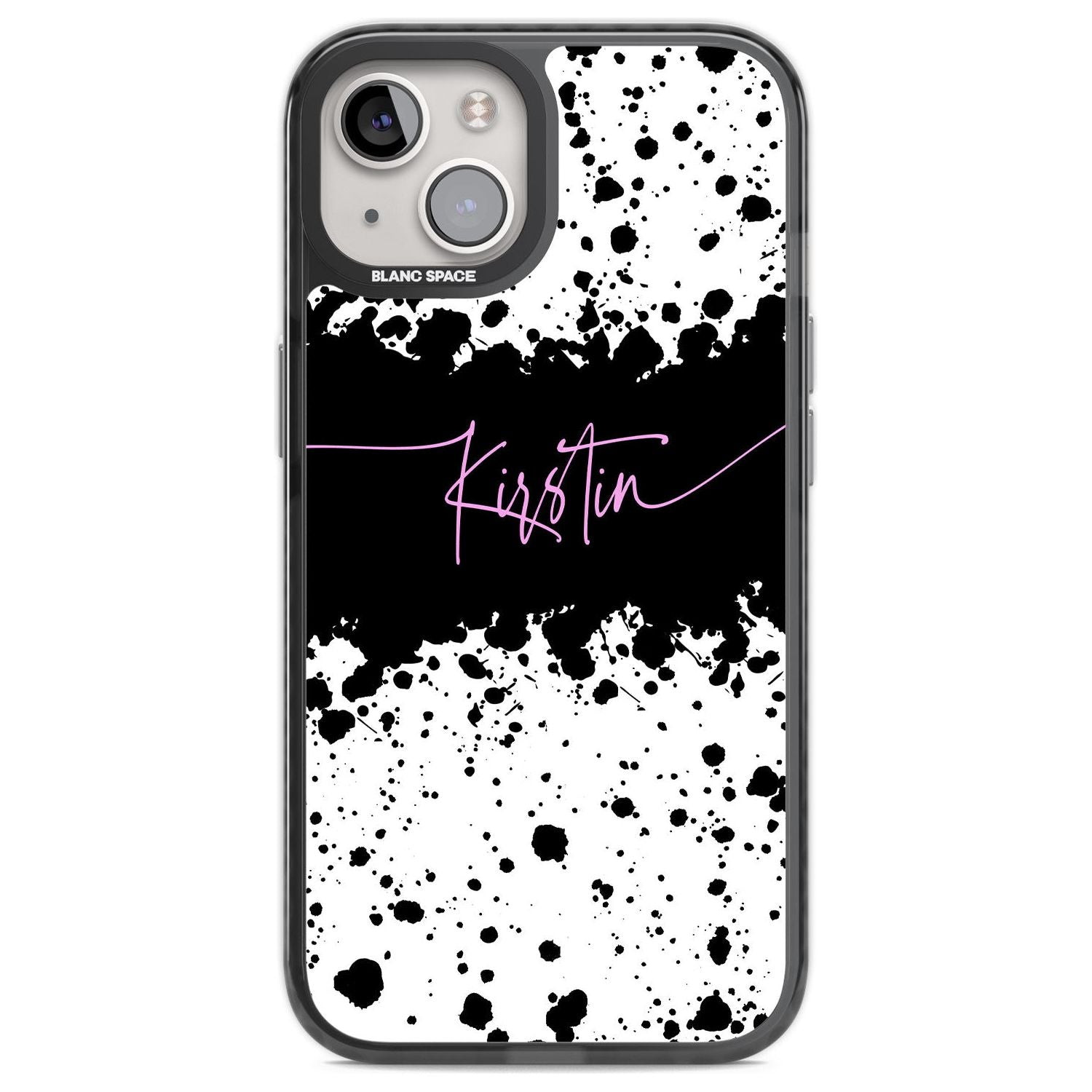 Personalised Black & White Paint Splatters Custom Phone Case iPhone 12 / Black Impact Case,iPhone 13 / Black Impact Case,iPhone 12 Pro / Black Impact Case,iPhone 14 / Black Impact Case,iPhone 15 Plus / Black Impact Case,iPhone 15 / Black Impact Case Blanc Space