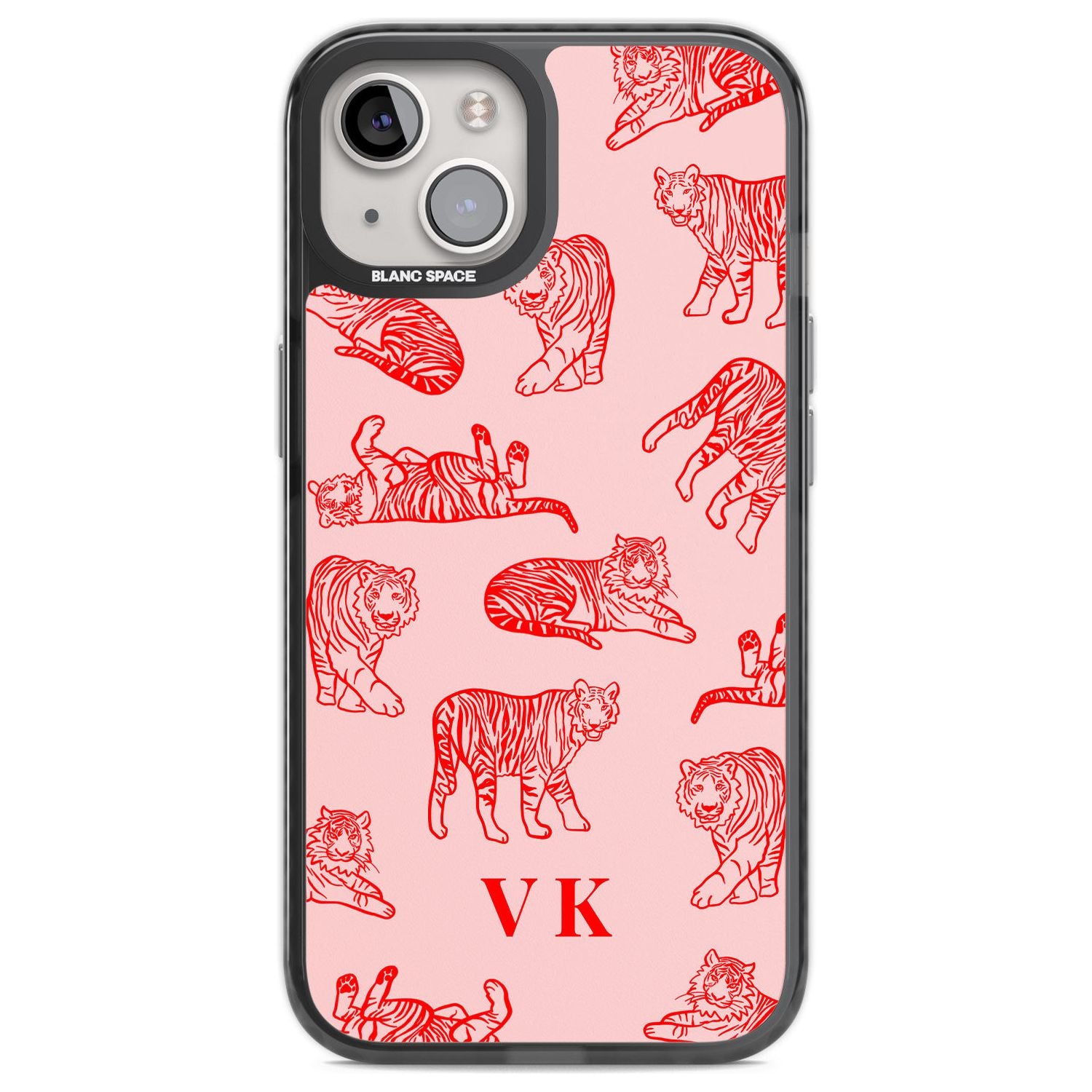 Personalised Red Tiger Outlines on Pink Custom Phone Case iPhone 12 / Black Impact Case,iPhone 13 / Black Impact Case,iPhone 12 Pro / Black Impact Case,iPhone 14 / Black Impact Case,iPhone 15 Plus / Black Impact Case,iPhone 15 / Black Impact Case Blanc Space