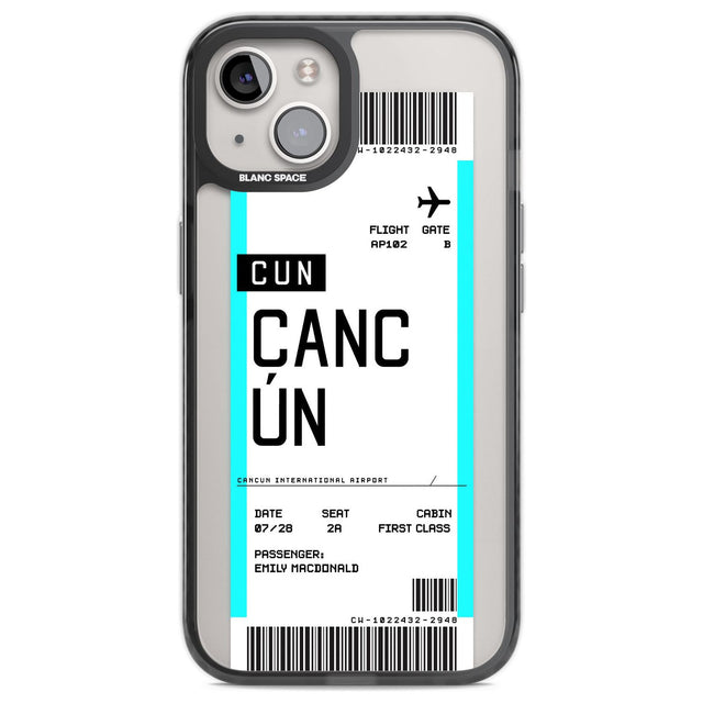 Personalised Cancún Boarding Pass Custom Phone Case iPhone 12 / Black Impact Case,iPhone 13 / Black Impact Case,iPhone 12 Pro / Black Impact Case,iPhone 14 / Black Impact Case,iPhone 15 Plus / Black Impact Case,iPhone 15 / Black Impact Case Blanc Space