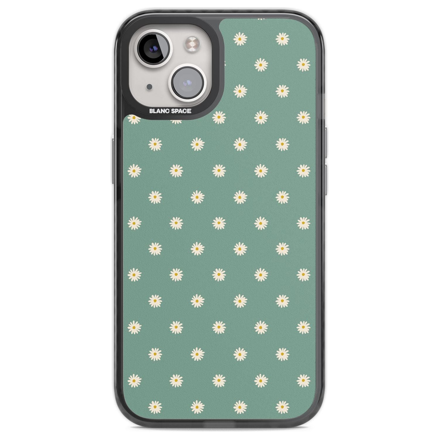 Daisy Pattern Teal Cute Floral Phone Case iPhone 12 / Black Impact Case,iPhone 13 / Black Impact Case,iPhone 12 Pro / Black Impact Case,iPhone 14 / Black Impact Case,iPhone 15 Plus / Black Impact Case,iPhone 15 / Black Impact Case Blanc Space
