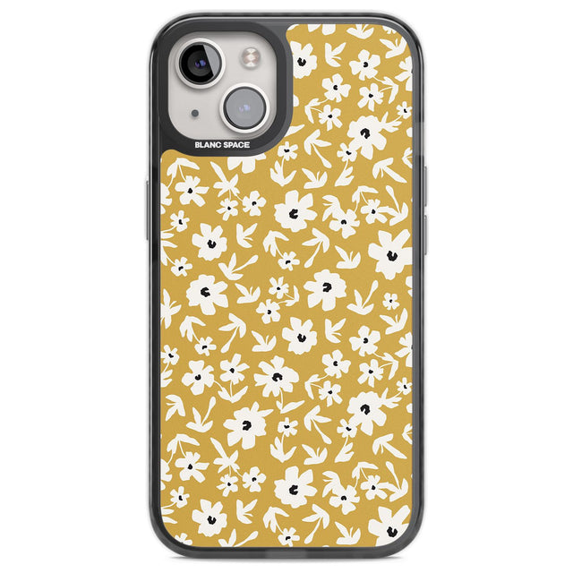 Floral Print on Mustard Cute Floral Phone Case iPhone 12 / Black Impact Case,iPhone 13 / Black Impact Case,iPhone 12 Pro / Black Impact Case,iPhone 14 / Black Impact Case,iPhone 15 Plus / Black Impact Case,iPhone 15 / Black Impact Case Blanc Space