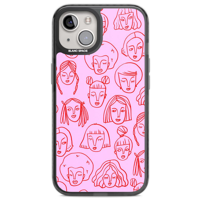 Girl Portrait Doodles in Pink & Red Phone Case iPhone 12 / Black Impact Case,iPhone 13 / Black Impact Case,iPhone 12 Pro / Black Impact Case,iPhone 14 / Black Impact Case,iPhone 15 Plus / Black Impact Case,iPhone 15 / Black Impact Case Blanc Space