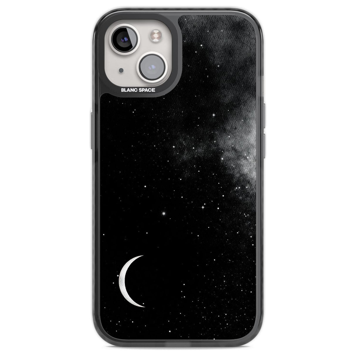 Night Sky Galaxies: Crescent Moon Phone Case iPhone 12 / Black Impact Case,iPhone 12 Pro / Black Impact Case,iPhone 13 / Black Impact Case,iPhone 14 / Black Impact Case,iPhone 15 / Black Impact Case,iPhone 15 Plus / Black Impact Case Blanc Space