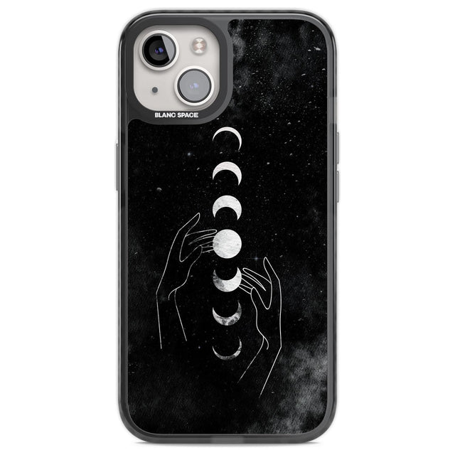 Moon Phases and Hands Phone Case iPhone 12 / Black Impact Case,iPhone 13 / Black Impact Case,iPhone 12 Pro / Black Impact Case,iPhone 14 / Black Impact Case,iPhone 15 Plus / Black Impact Case,iPhone 15 / Black Impact Case Blanc Space