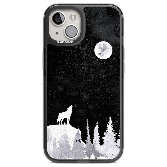Moon Phases: Wolf & Full Moon Phone Case iPhone 12 / Black Impact Case,iPhone 12 Pro / Black Impact Case,iPhone 13 / Black Impact Case,iPhone 14 / Black Impact Case,iPhone 15 / Black Impact Case,iPhone 15 Plus / Black Impact Case Blanc Space