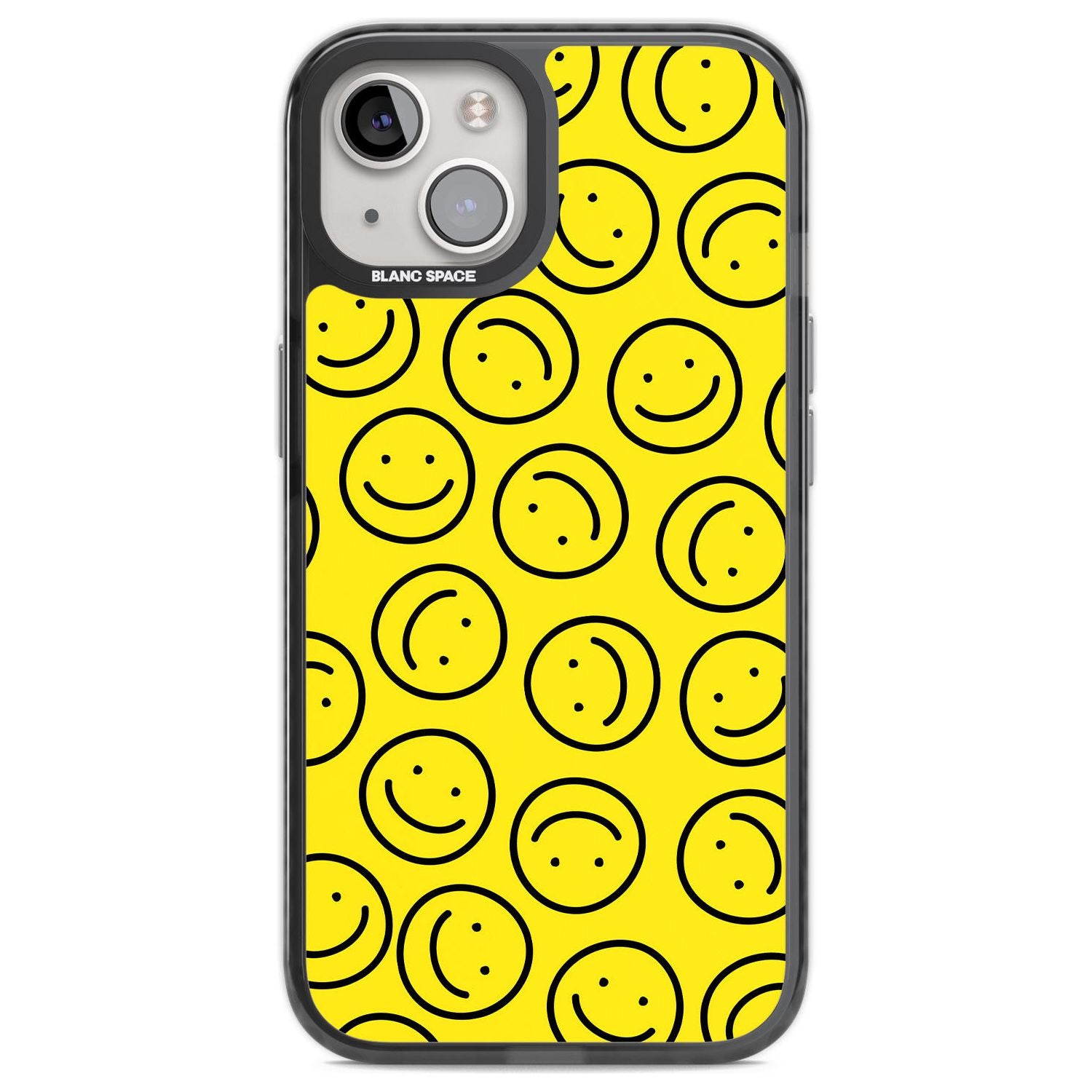 Happy Face Pattern Phone Case iPhone 12 / Black Impact Case,iPhone 13 / Black Impact Case,iPhone 12 Pro / Black Impact Case,iPhone 14 / Black Impact Case,iPhone 15 Plus / Black Impact Case,iPhone 15 / Black Impact Case Blanc Space
