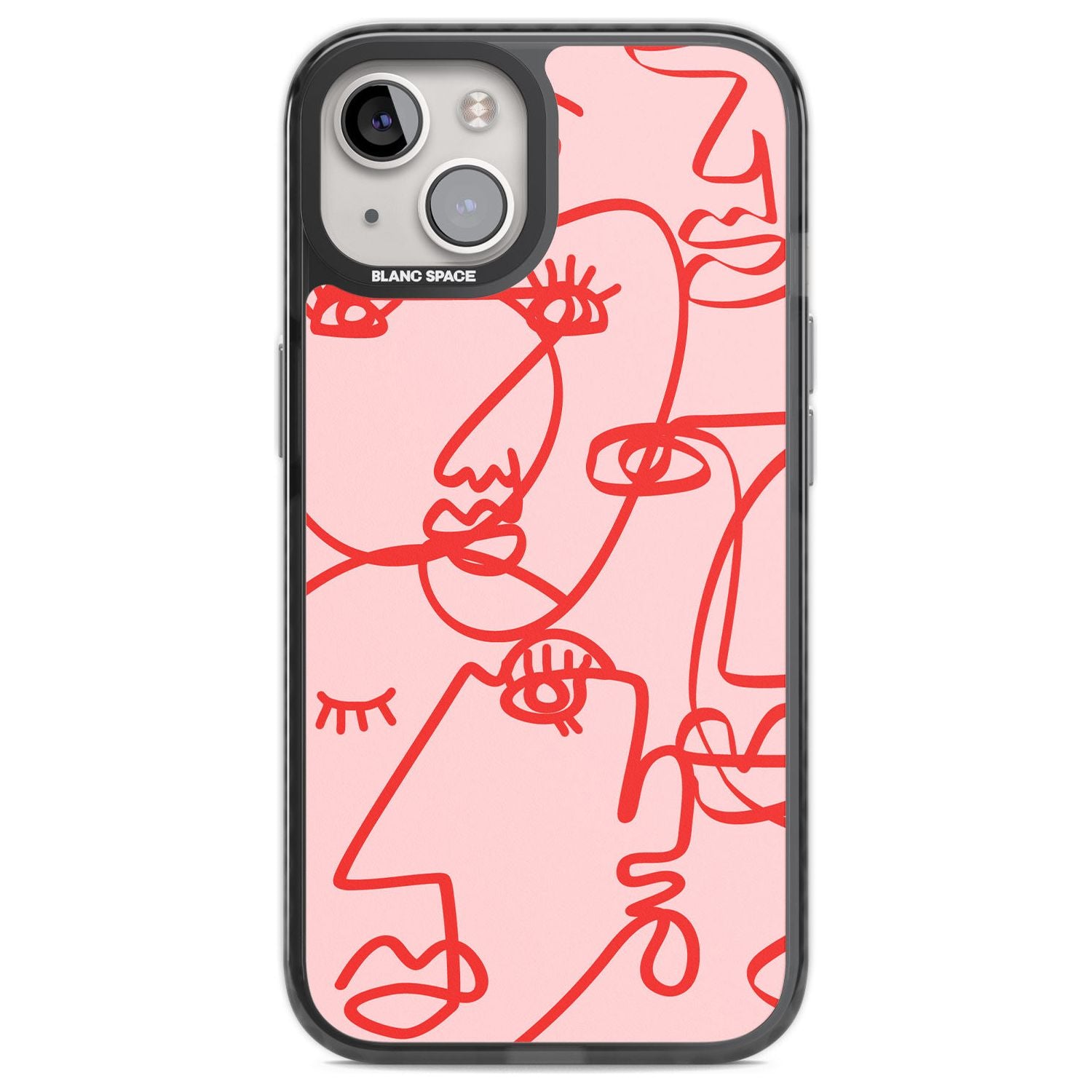 Abstract Continuous Line Faces Red on Pink Phone Case iPhone 12 / Black Impact Case,iPhone 13 / Black Impact Case,iPhone 12 Pro / Black Impact Case,iPhone 14 / Black Impact Case,iPhone 15 Plus / Black Impact Case,iPhone 15 / Black Impact Case Blanc Space