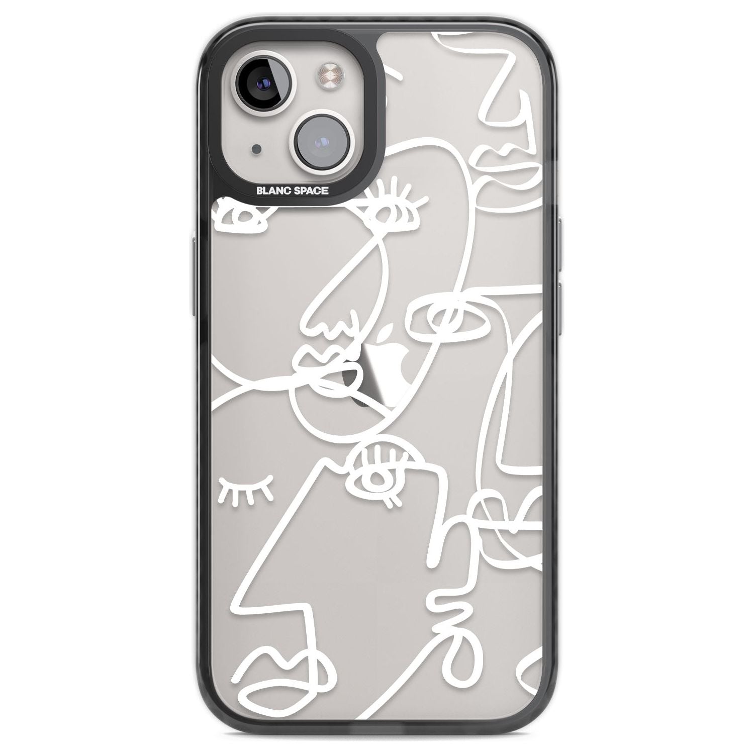 Abstract Continuous Line Faces White on Clear Phone Case iPhone 12 / Black Impact Case,iPhone 13 / Black Impact Case,iPhone 12 Pro / Black Impact Case,iPhone 14 / Black Impact Case,iPhone 15 Plus / Black Impact Case,iPhone 15 / Black Impact Case Blanc Space