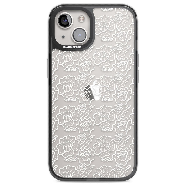 Funky Floral Patterns White on Clear Phone Case iPhone 12 / Black Impact Case,iPhone 13 / Black Impact Case,iPhone 12 Pro / Black Impact Case,iPhone 14 / Black Impact Case,iPhone 15 Plus / Black Impact Case,iPhone 15 / Black Impact Case Blanc Space