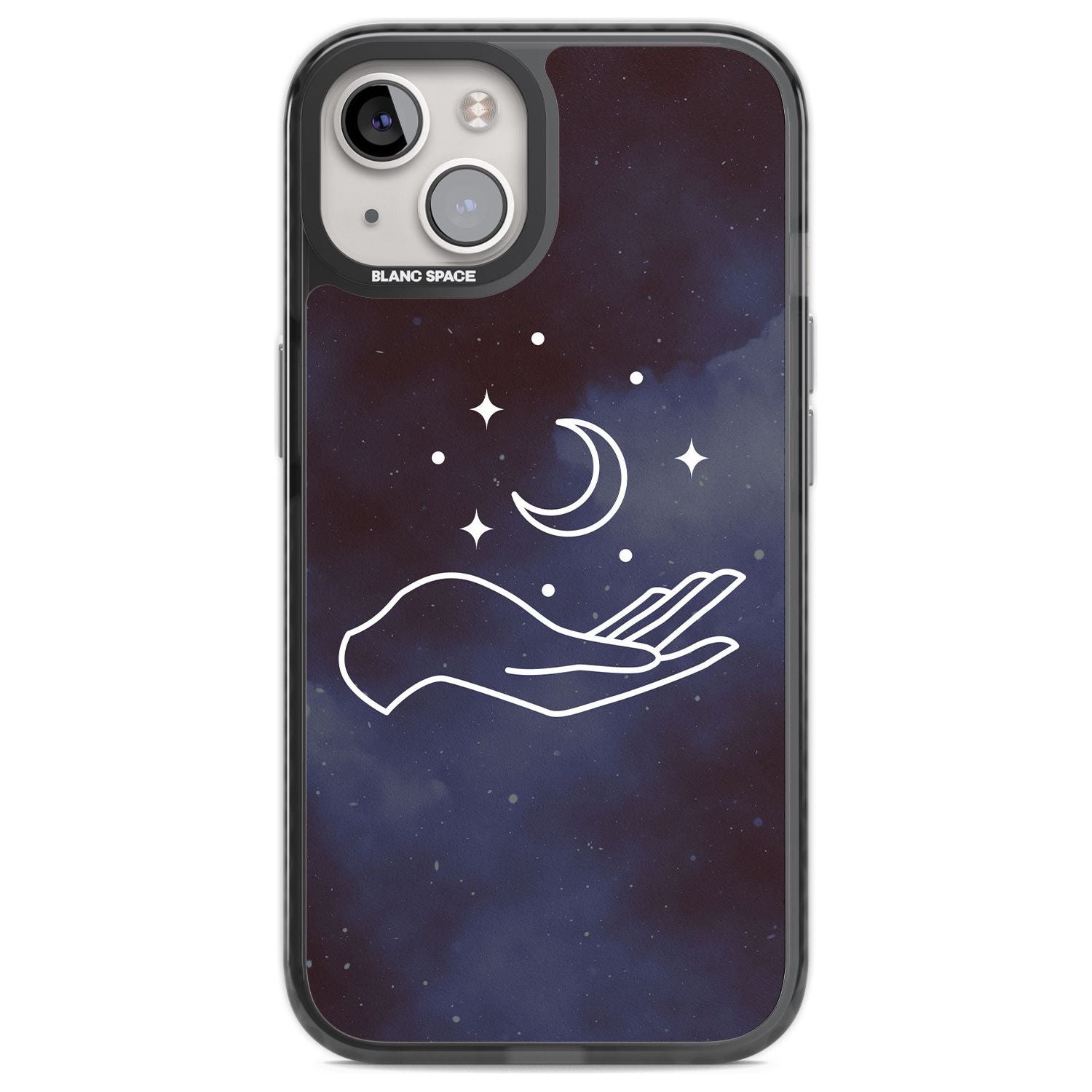 Floating Moon Above Hand Phone Case iPhone 12 / Black Impact Case,iPhone 13 / Black Impact Case,iPhone 12 Pro / Black Impact Case,iPhone 14 / Black Impact Case,iPhone 15 Plus / Black Impact Case,iPhone 15 / Black Impact Case Blanc Space