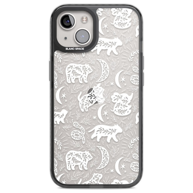 Forest Animal Silhouettes: White/Clear Phone Case iPhone 12 / Black Impact Case,iPhone 12 Pro / Black Impact Case,iPhone 13 / Black Impact Case,iPhone 14 / Black Impact Case,iPhone 15 / Black Impact Case,iPhone 15 Plus / Black Impact Case Blanc Space