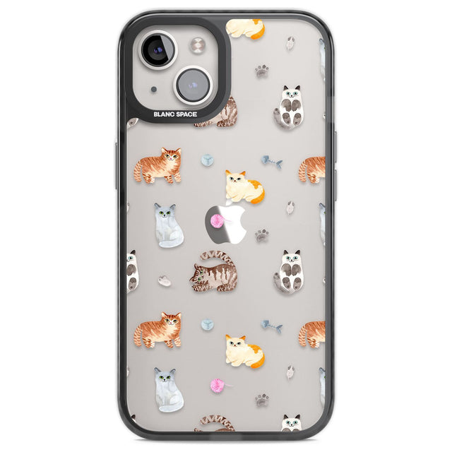 Cats with Toys - Clear Phone Case iPhone 12 / Black Impact Case,iPhone 13 / Black Impact Case,iPhone 12 Pro / Black Impact Case,iPhone 14 / Black Impact Case,iPhone 15 Plus / Black Impact Case,iPhone 15 / Black Impact Case Blanc Space