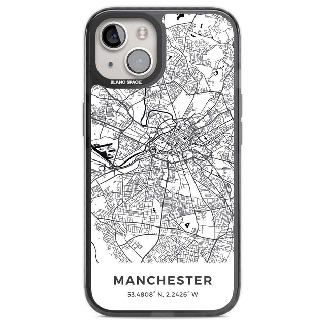 Map of Manchester, England Phone Case iPhone 12 / Black Impact Case,iPhone 13 / Black Impact Case,iPhone 12 Pro / Black Impact Case,iPhone 14 / Black Impact Case,iPhone 15 Plus / Black Impact Case,iPhone 15 / Black Impact Case Blanc Space