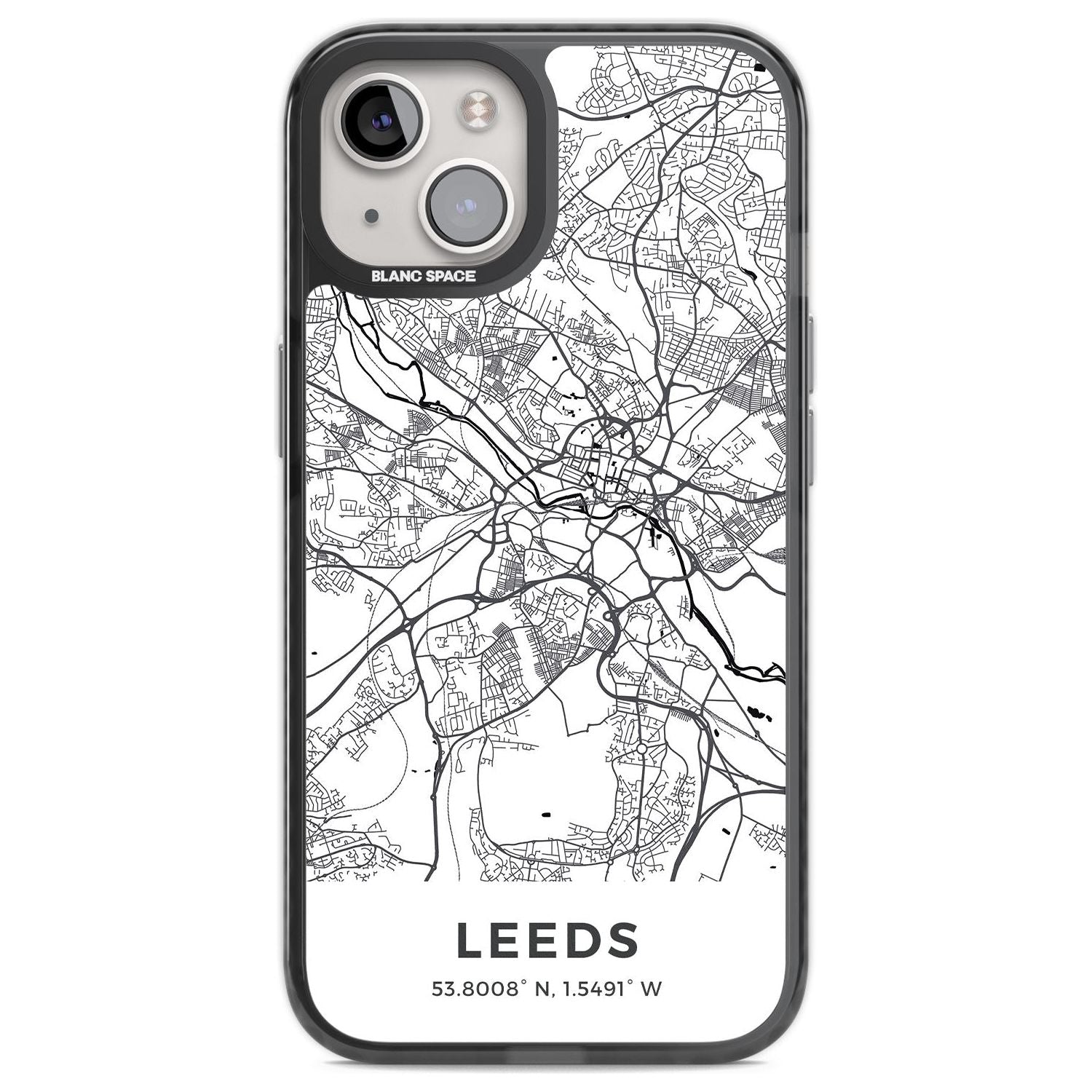 Map of Leeds, England Phone Case iPhone 12 / Black Impact Case,iPhone 13 / Black Impact Case,iPhone 12 Pro / Black Impact Case,iPhone 14 / Black Impact Case,iPhone 15 Plus / Black Impact Case,iPhone 15 / Black Impact Case Blanc Space