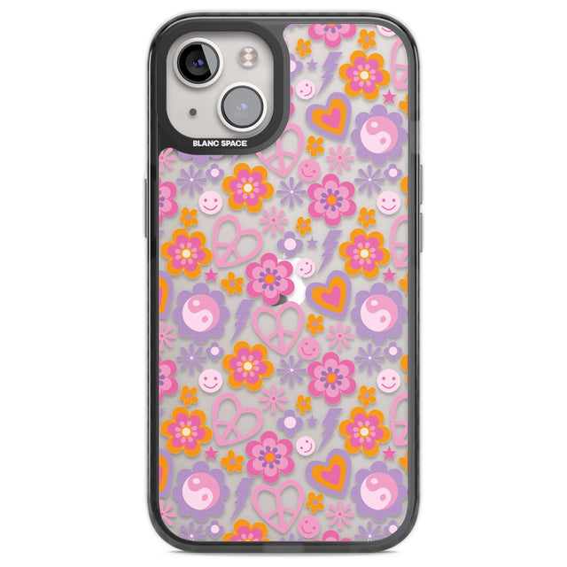 Peace, Love and Flowers Pattern Phone Case iPhone 13 / Black Impact Case,iPhone 12 Pro / Black Impact Case,iPhone 12 / Black Impact Case,iPhone 14 / Black Impact Case,iPhone 15 Plus / Black Impact Case,iPhone 15 / Black Impact Case Blanc Space