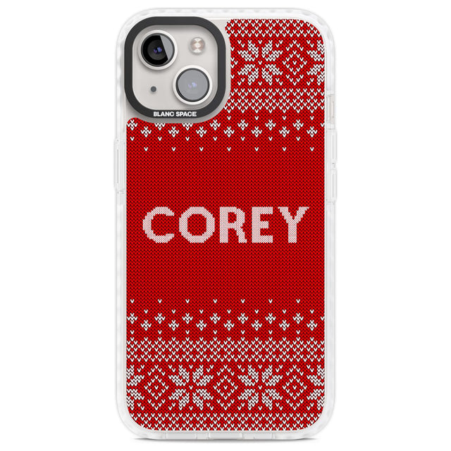 Personalised Red Christmas Knitted Jumper Custom Phone Case iPhone 13 / Impact Case,iPhone 14 / Impact Case,iPhone 15 Plus / Impact Case,iPhone 15 / Impact Case Blanc Space
