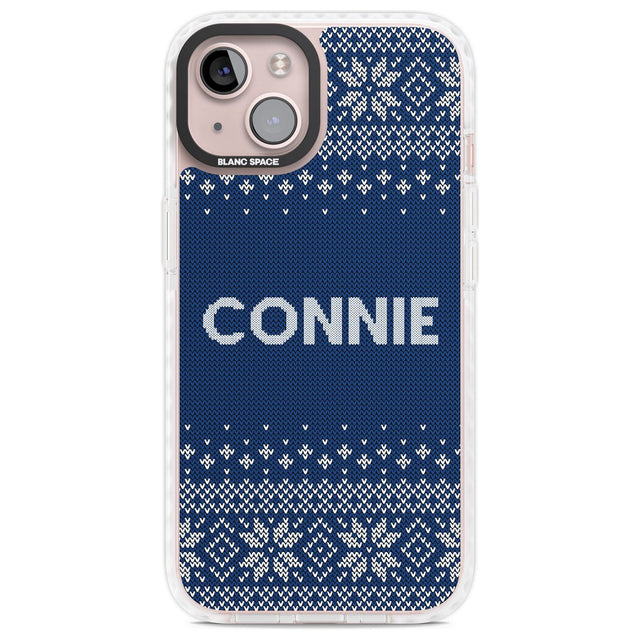 Personalised Blue Christmas Knitted Jumper Custom Phone Case iPhone 13 / Impact Case,iPhone 14 / Impact Case,iPhone 15 Plus / Impact Case,iPhone 15 / Impact Case Blanc Space
