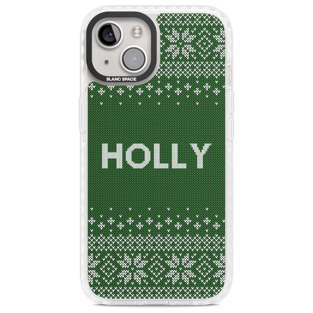 Personalised Green Christmas Knitted Jumper Custom Phone Case iPhone 13 / Impact Case,iPhone 14 / Impact Case,iPhone 15 Plus / Impact Case,iPhone 15 / Impact Case Blanc Space