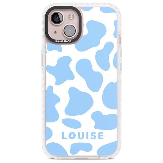 Personalised Blue and White Cow Print Custom Phone Case iPhone 13 / Impact Case,iPhone 14 / Impact Case,iPhone 15 Plus / Impact Case,iPhone 15 / Impact Case Blanc Space