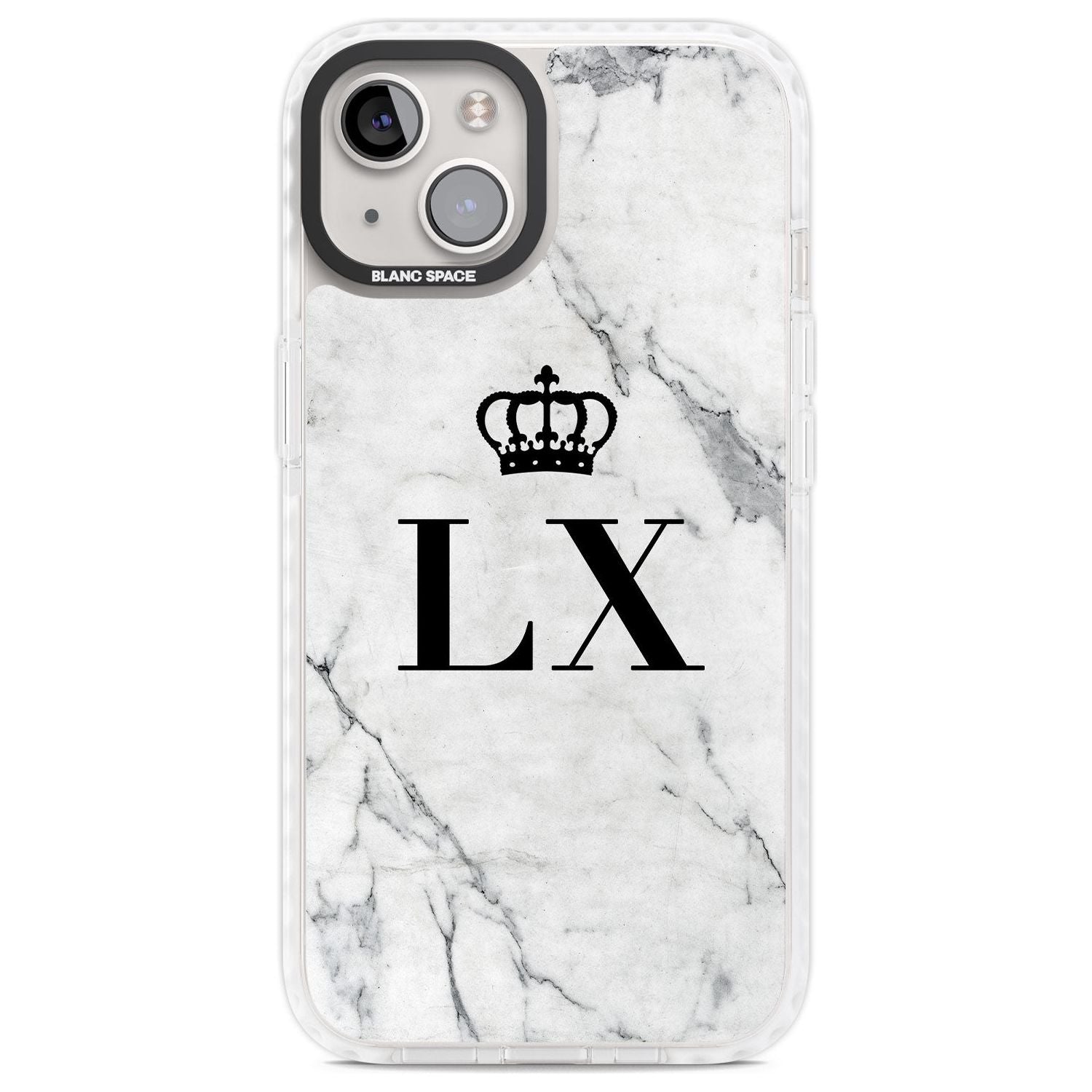 Personalised Initials with Crown on White Marble Custom Phone Case iPhone 13 / Impact Case,iPhone 14 / Impact Case,iPhone 15 Plus / Impact Case,iPhone 15 / Impact Case Blanc Space