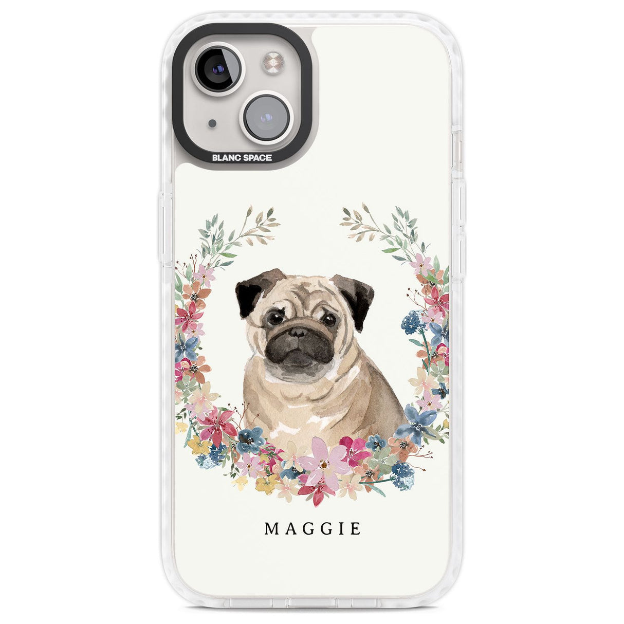Personalised Pug - Watercolour Dog Portrait Custom Phone Case iPhone 13 / Impact Case,iPhone 14 / Impact Case,iPhone 15 Plus / Impact Case,iPhone 15 / Impact Case Blanc Space