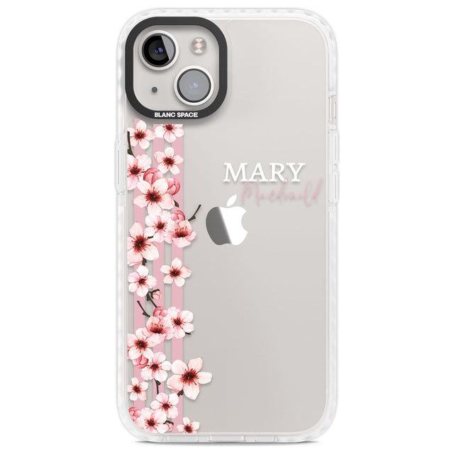 Personalised Cherry Blossoms & Stripes Custom Phone Case iPhone 13 / Impact Case,iPhone 14 / Impact Case,iPhone 15 Plus / Impact Case,iPhone 15 / Impact Case Blanc Space