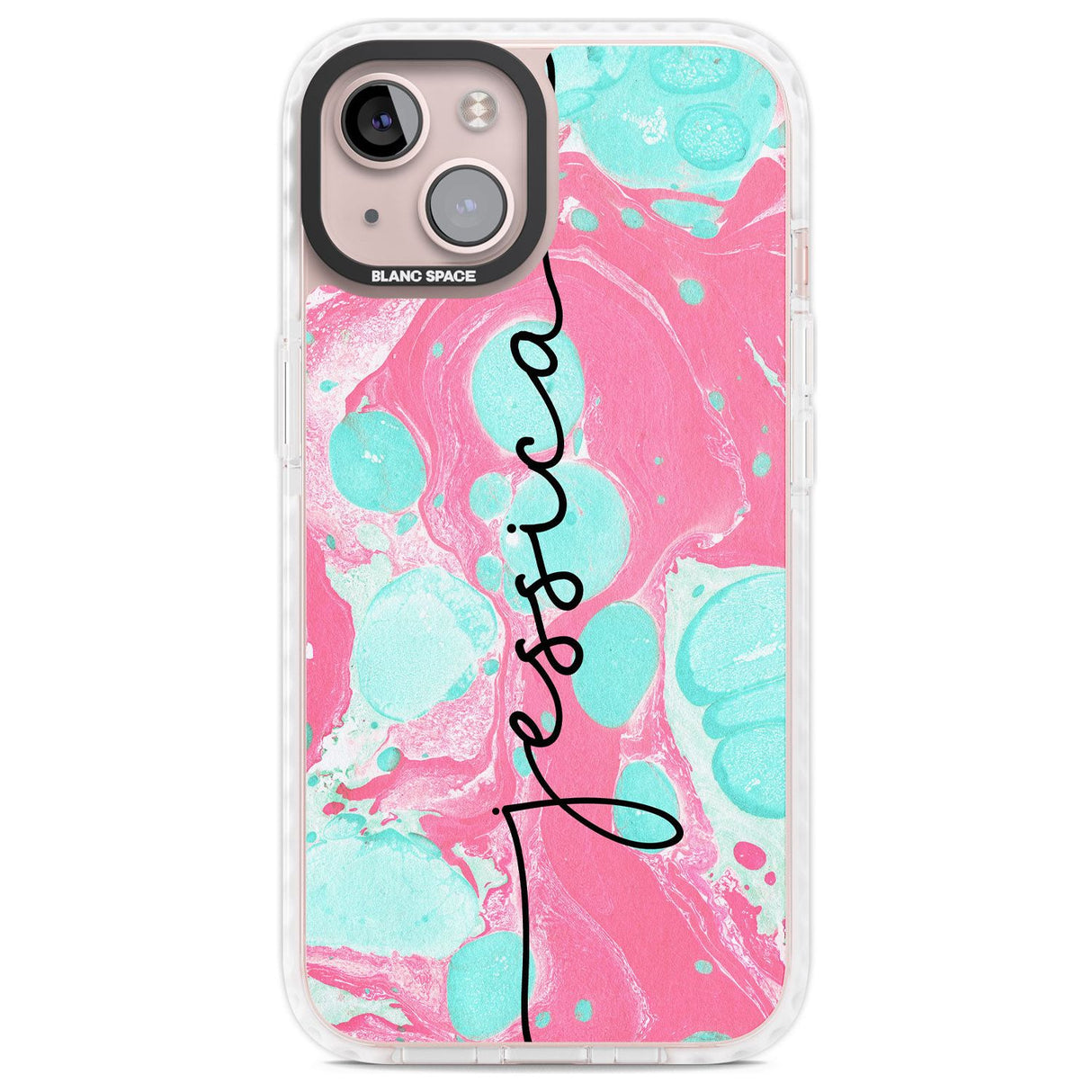 Personalised Turquoise & Pink - Marbled Custom Phone Case iPhone 13 / Impact Case,iPhone 14 / Impact Case,iPhone 15 Plus / Impact Case,iPhone 15 / Impact Case Blanc Space