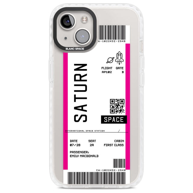 Personalised Saturn Space Travel Ticket Custom Phone Case iPhone 13 / Impact Case,iPhone 14 / Impact Case,iPhone 15 Plus / Impact Case,iPhone 15 / Impact Case Blanc Space