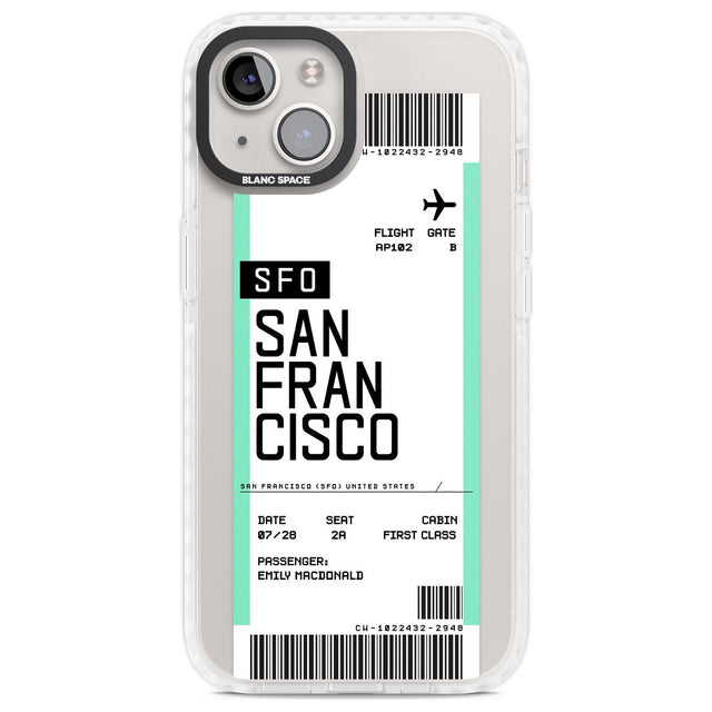Personalised San Francisco Boarding Pass Custom Phone Case iPhone 13 / Impact Case,iPhone 14 / Impact Case,iPhone 15 Plus / Impact Case,iPhone 15 / Impact Case Blanc Space