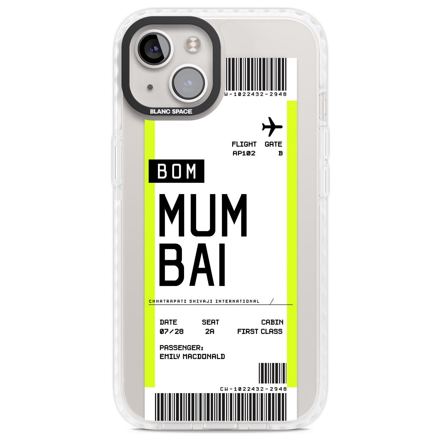 Personalised Mumbai Boarding Pass Custom Phone Case iPhone 13 / Impact Case,iPhone 14 / Impact Case,iPhone 15 Plus / Impact Case,iPhone 15 / Impact Case Blanc Space