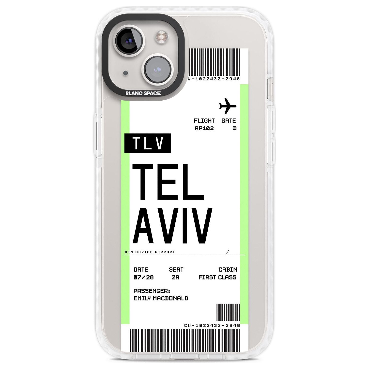 Personalised Tel Aviv Boarding Pass Custom Phone Case iPhone 13 / Impact Case,iPhone 14 / Impact Case,iPhone 15 Plus / Impact Case,iPhone 15 / Impact Case Blanc Space