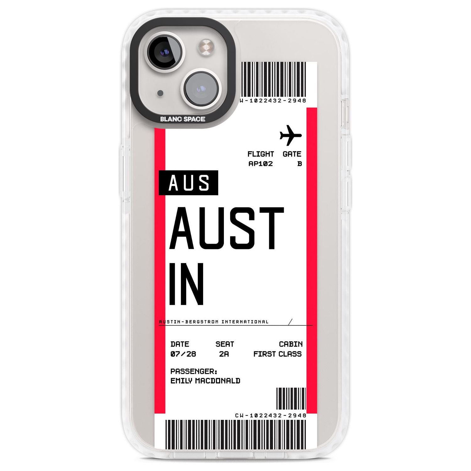 Personalised Austin Boarding Pass Custom Phone Case iPhone 13 / Impact Case,iPhone 14 / Impact Case,iPhone 15 Plus / Impact Case,iPhone 15 / Impact Case Blanc Space