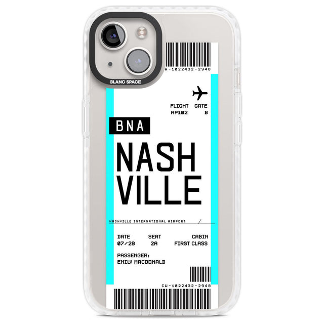 Personalised Nashville Boarding Pass Custom Phone Case iPhone 13 / Impact Case,iPhone 14 / Impact Case,iPhone 15 Plus / Impact Case,iPhone 15 / Impact Case Blanc Space