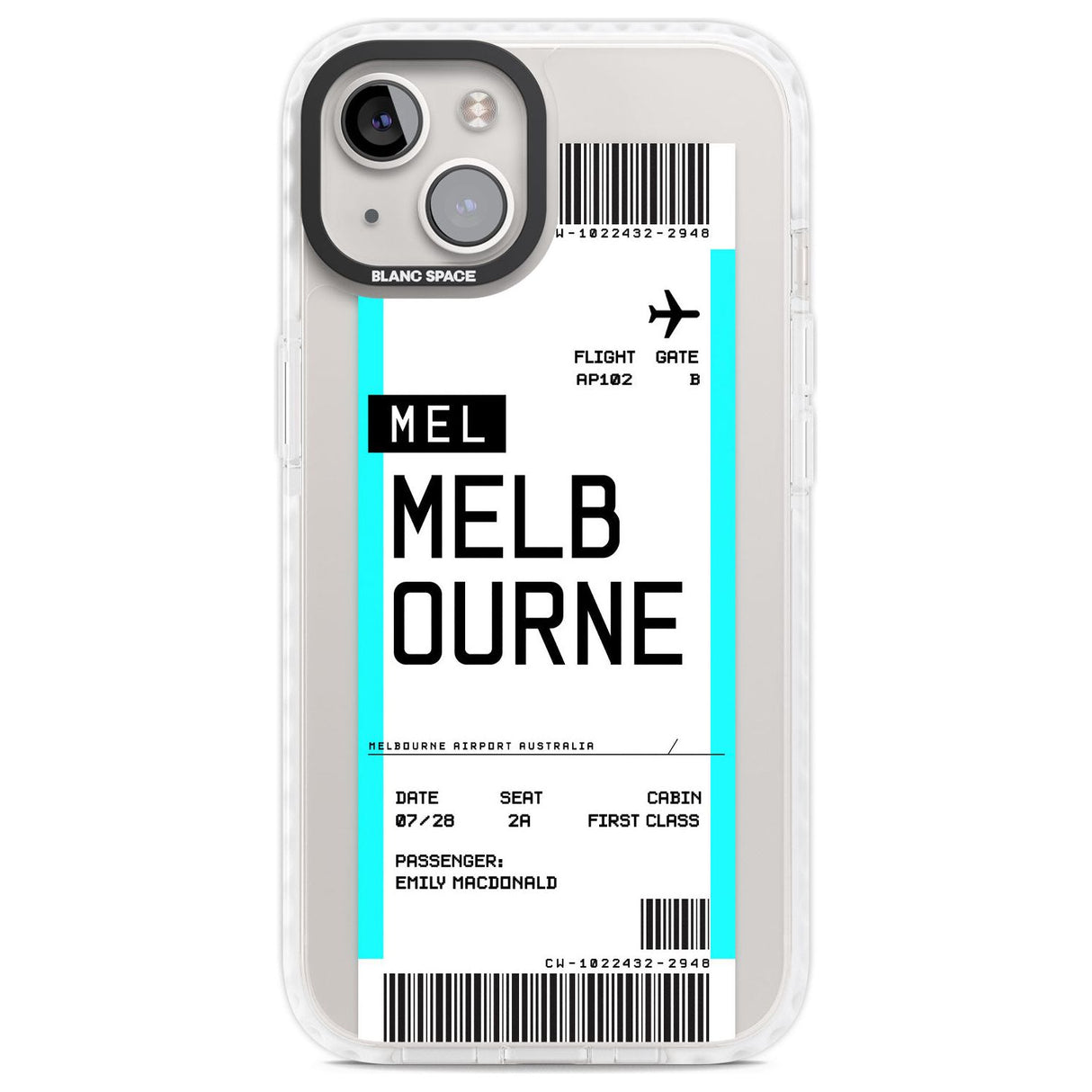 Personalised Melbourne Boarding Pass Custom Phone Case iPhone 13 / Impact Case,iPhone 14 / Impact Case,iPhone 15 Plus / Impact Case,iPhone 15 / Impact Case Blanc Space