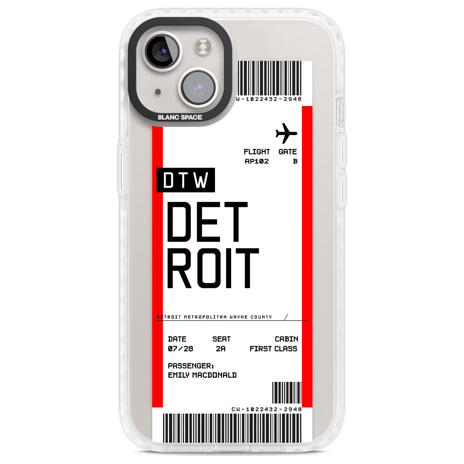 Personalised Detroit Boarding Pass Custom Phone Case iPhone 13 / Impact Case,iPhone 14 / Impact Case,iPhone 15 Plus / Impact Case,iPhone 15 / Impact Case Blanc Space