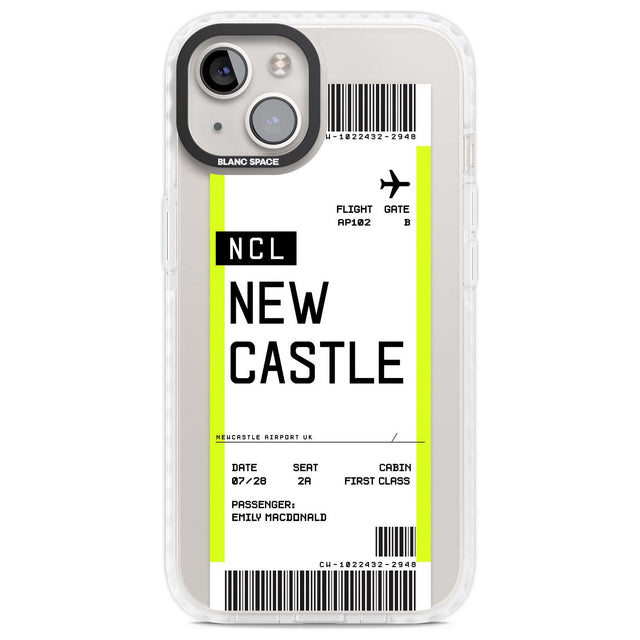 Personalised Newcastle Boarding Pass Custom Phone Case iPhone 13 / Impact Case,iPhone 14 / Impact Case,iPhone 15 Plus / Impact Case,iPhone 15 / Impact Case Blanc Space