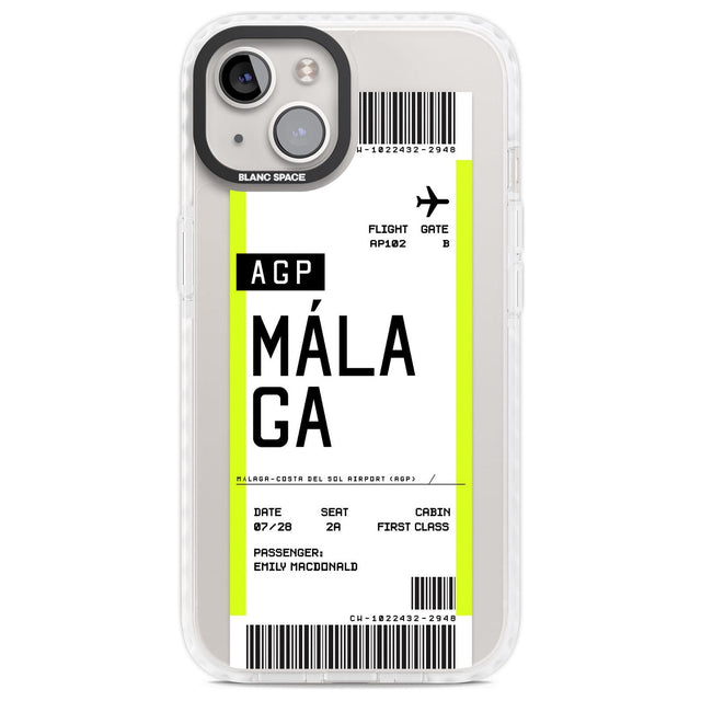 Personalised Málaga Boarding Pass Custom Phone Case iPhone 13 / Impact Case,iPhone 14 / Impact Case,iPhone 15 Plus / Impact Case,iPhone 15 / Impact Case Blanc Space