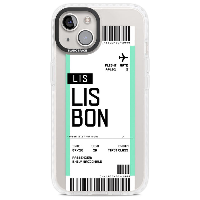 Personalised Lisbon Boarding Pass Custom Phone Case iPhone 13 / Impact Case,iPhone 14 / Impact Case,iPhone 15 Plus / Impact Case,iPhone 15 / Impact Case Blanc Space